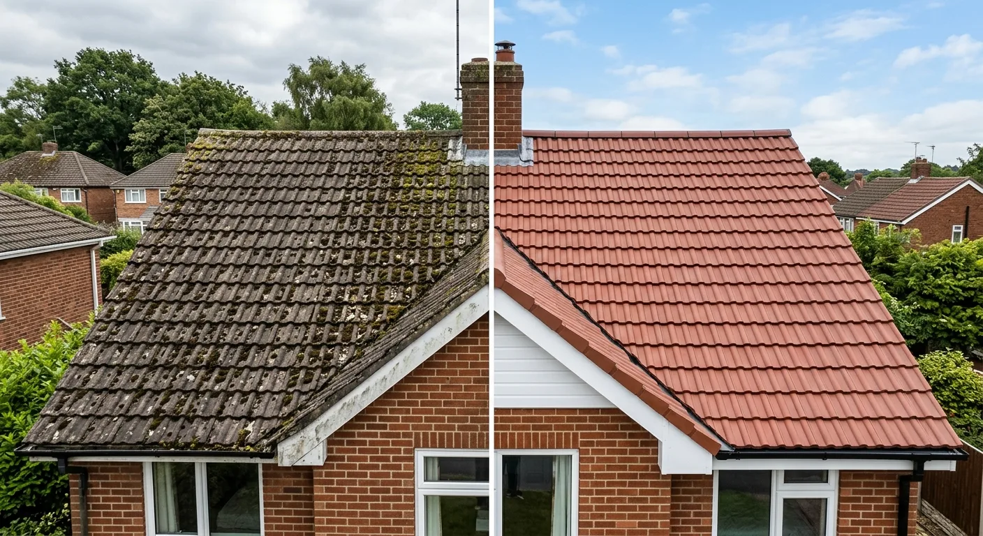 Roof cleaning before and after transformation