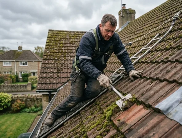 Manual roof moss removal process